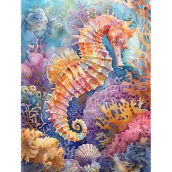 CHENISTORY Oil Painting By Number Seahorse Animals Paint On Canvas Pictures By Number DIY Frame Home Decoration 40x50cm