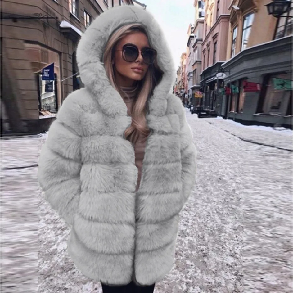 Women\'s Natural Fox Fur Coat With Hood Thick Warm Genuine Fox Fur Jackets Woman Winter Outwear Luxury Fur Coats