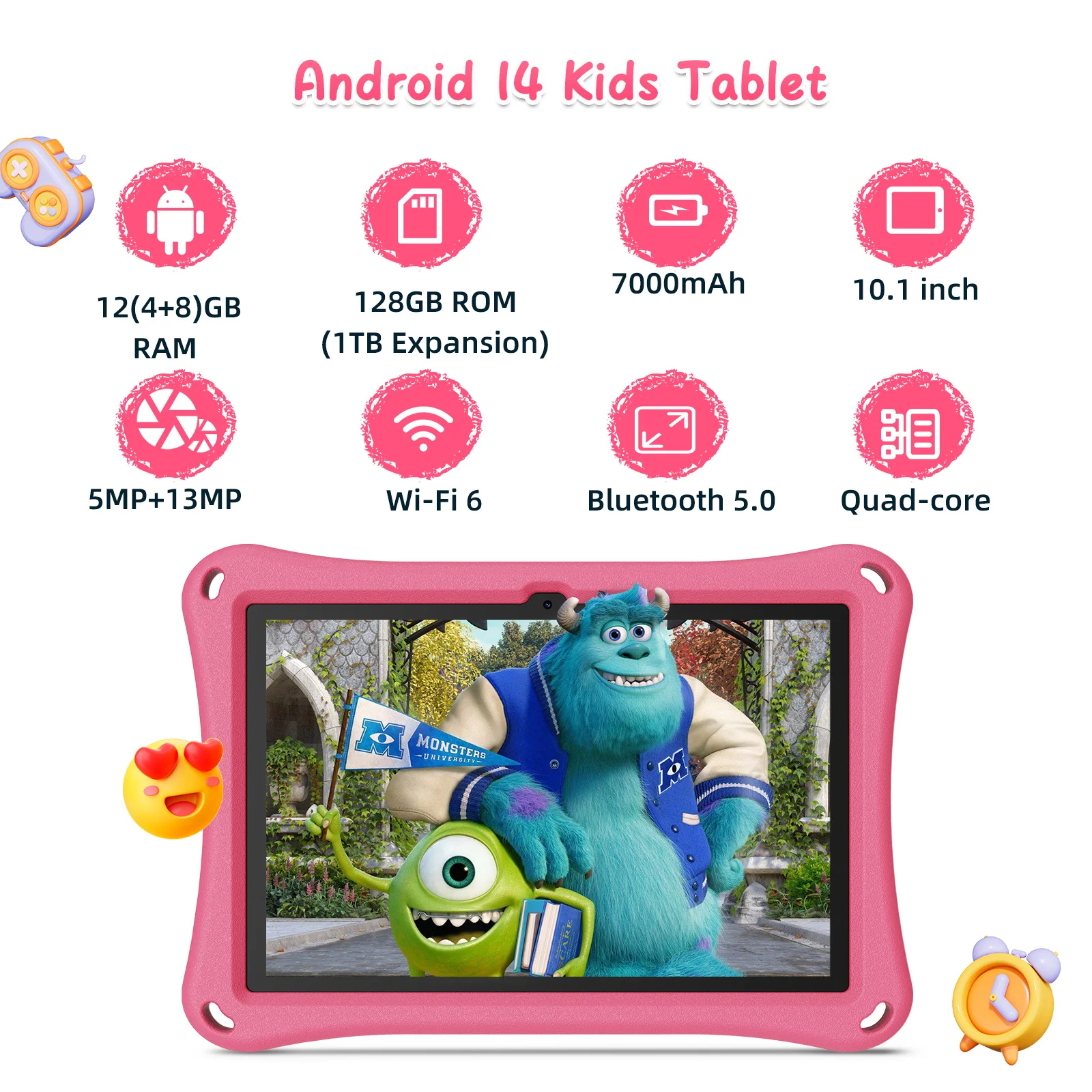 XGODY 10 Inch Kids Tablet Android 14 Kid Learning Education Tablets 12GB(4+8expand)RAM+128G 4core 7000mAh WiFi Children's Gift