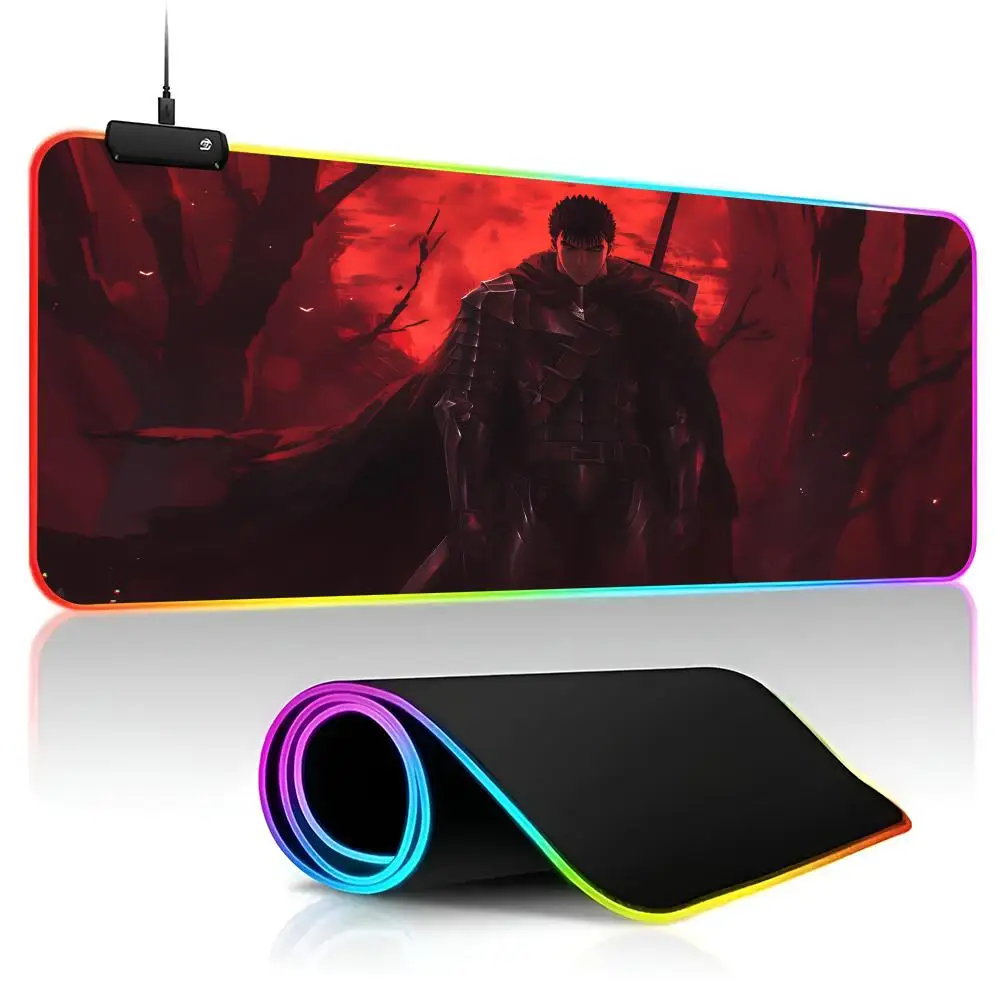 

Berserk Guts sword in berserk Mouse Pad Gamer RGB Deskmat Keyboard Mat Gaming Laptops LED Mousepad Desk Protector Anime Mause Ma