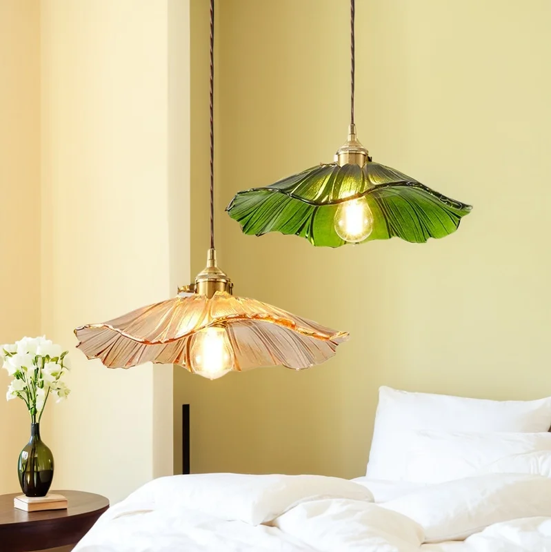 

New Simple Retro Brass Glass Pendant Lights Warm Light Indoor Bedroom Bedside Dining Room Living Room Decoration Chandelier HOT