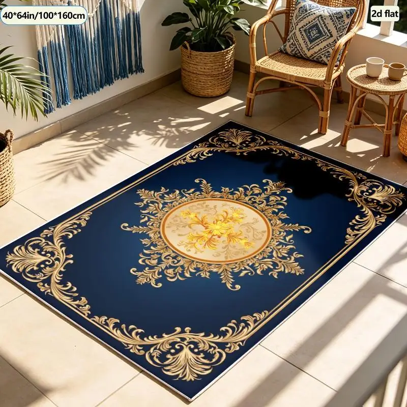1 Piece Baroque Gold Floral Carpet, Soft and Comfortable, All-Season, Lightweight and Easy Care, Living Room Bedroom Dining Room Decor, Autumn Winter