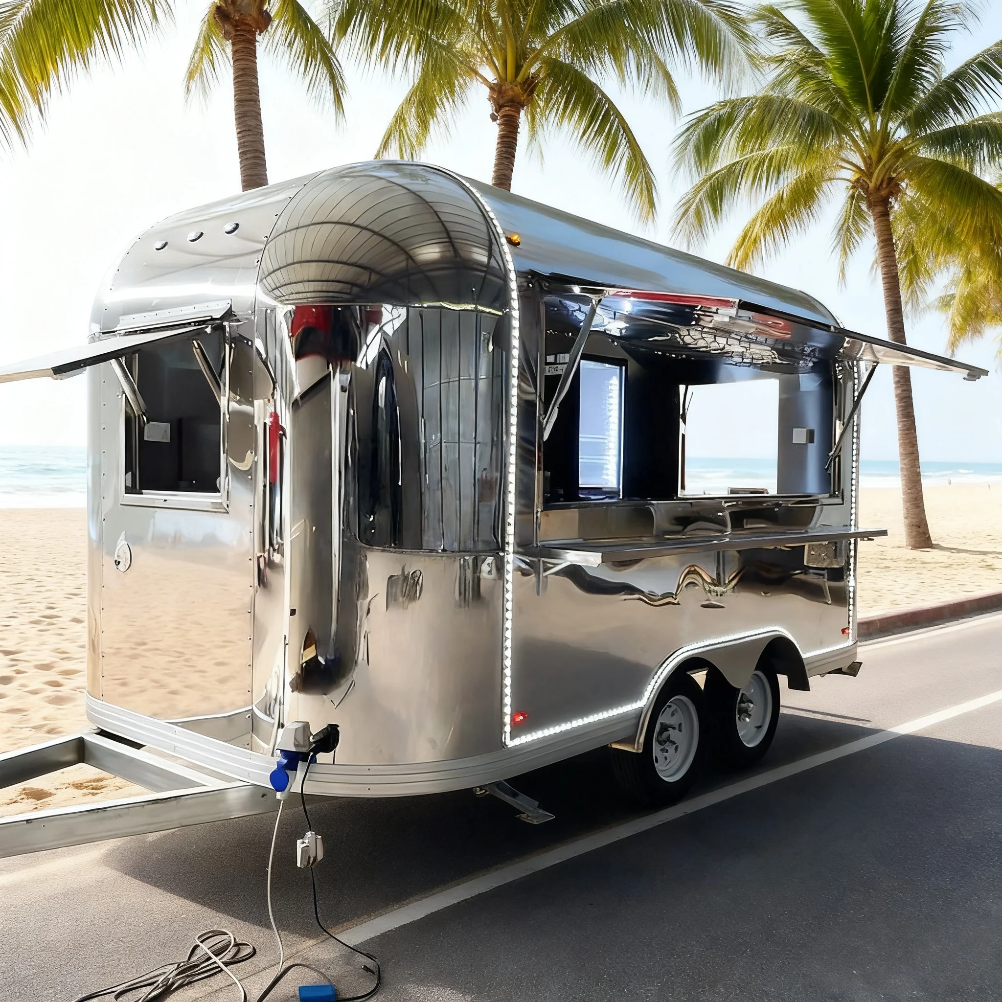 

Outdoor Food Truck Trailer Portable Food Vending Street Snack Selling Cart Coffee Juice Bar Mobile Kitchen