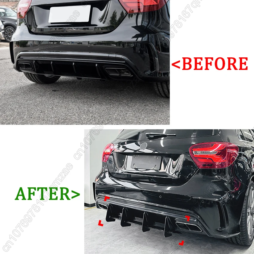 4 Fins Rear Lip Diffuser For Mercedes-Benz A Class W176 A160 A180 A200 A250 A260 A45 AMG Hatchback 2013-2018 Body Kit Tuning ABS