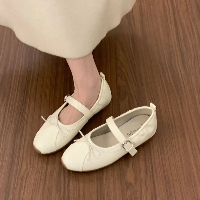 Neue modische Mary Janes Flats mit Schnallenriemen für Damen, runde Zehen, weiche, lässige Damenschuhe mit Schmetterlingsknoten – Detail 11