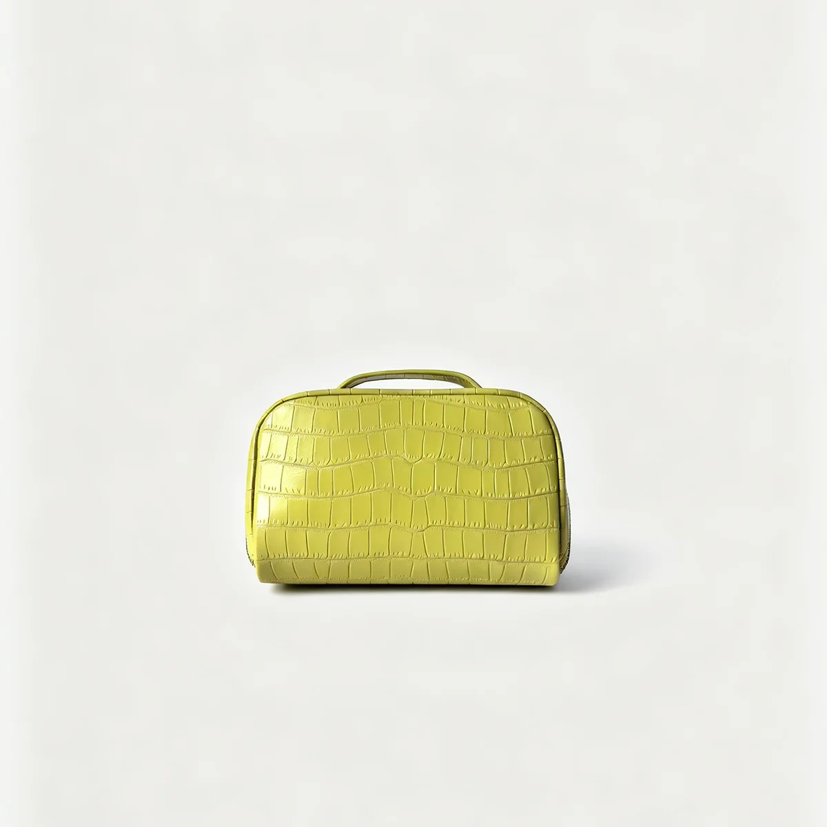 Authentisches Leder-Kosmetikset für Damen, Zitronengelbe Farbpalette, Beauty-Organizer, hochwertiges Rindsleder, Krokodilprägung, Reise-Waschtasche – Detail 15