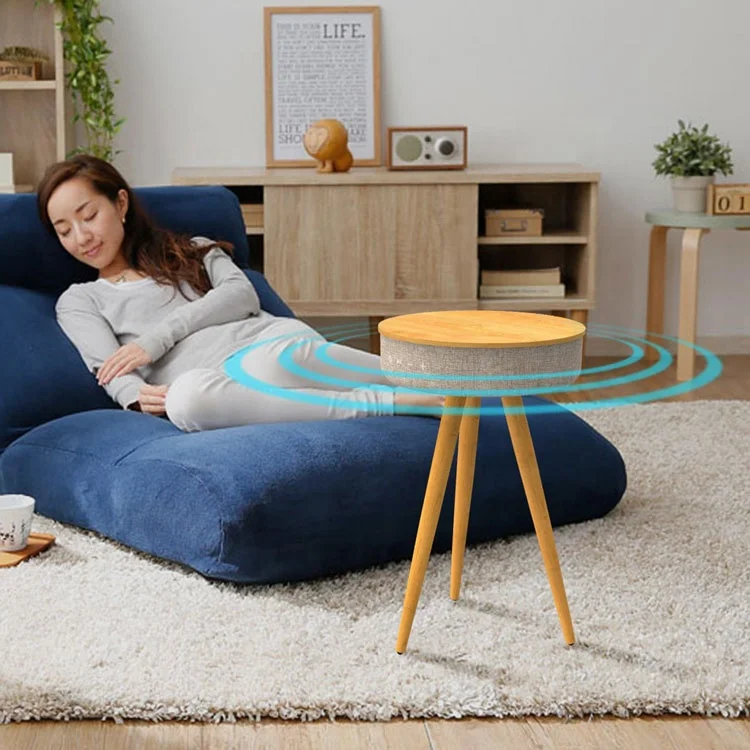 سماعات بلوتوث محمولة للطاولة الخشبية TWS QI شاحن لاسلكي منافذ USB مزدوجة مكبر صوت لطاولة القهوة مع بطارية مدمجة 6600 مللي أمبير في الساعة #3