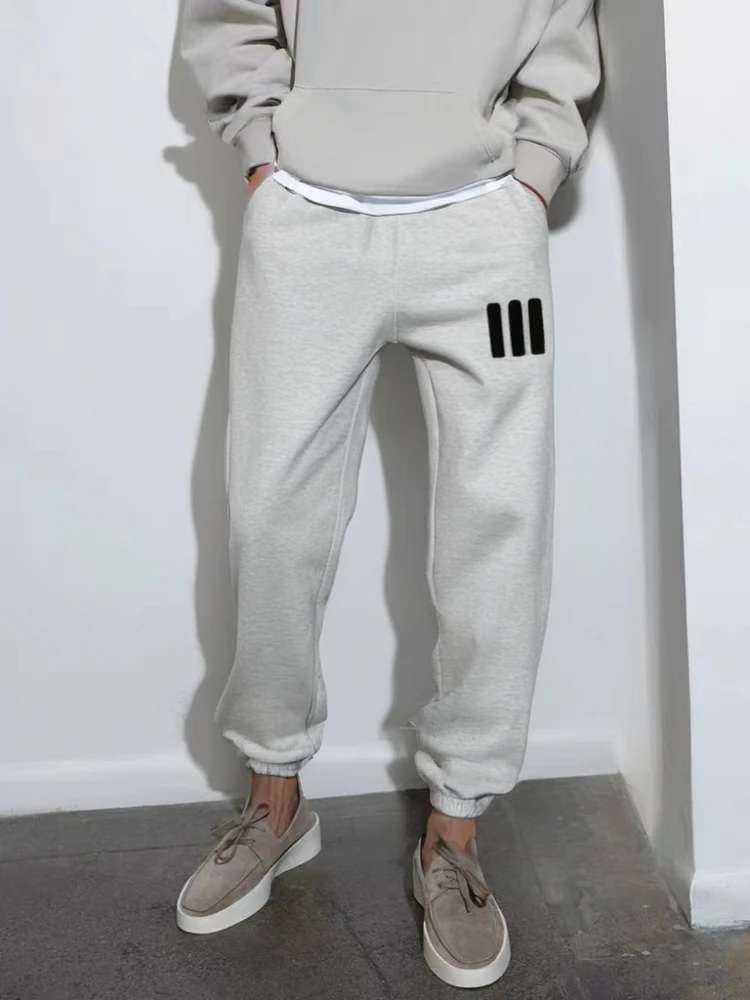 Essentials Double Line Three Bars American Fashion Brand Sweatpants Fog High Street Autumn and Winter Fleece-lined Casual Tro...