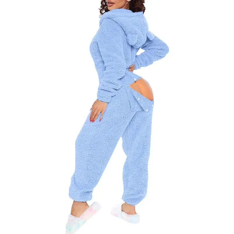 CPSYMYM-monos con capucha de terciopelo de felpa para mujer, monos con capucha esponjosos y botones abiertos, monos informales, chándales de una pieza