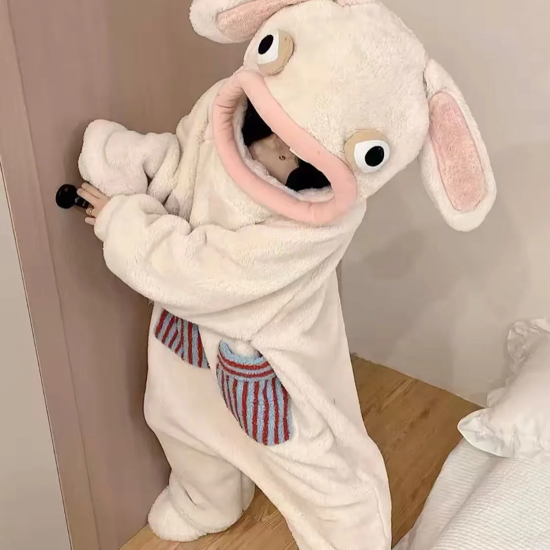 Rabbit Cosplay  Anime Flannel Jumpsuit Adult Long Sleeve Long Pants Hooded Warm Cute Cartoon Style Homewear Soft Sleepwear Gift image 5