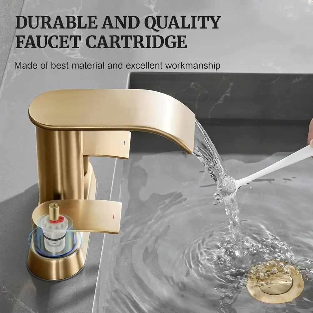 صنبور حوض برونزي شامبانيا 4 سنترات مع مقبضين واستنزاف منبثق لمركبات الترفيهية، مناسب لثقوب 3 أو 2 فتحتين #4