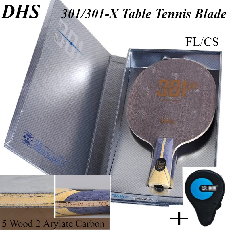 

Original DHS 301/301-X 40+ Series Table Tennis Blade Professional 5 Wood 2 Arylate Carbon FL/CS Ping Pong Base Send Racket Set