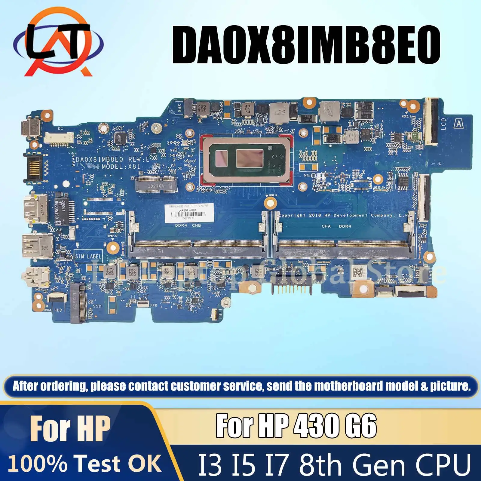 

DA0X8IMB8E0 Mainboard For HP 430 G6 L44504-001 L44502-001 L44505-601 Laptop Motherboard With I3 I5 I7 8th CPU DDR4