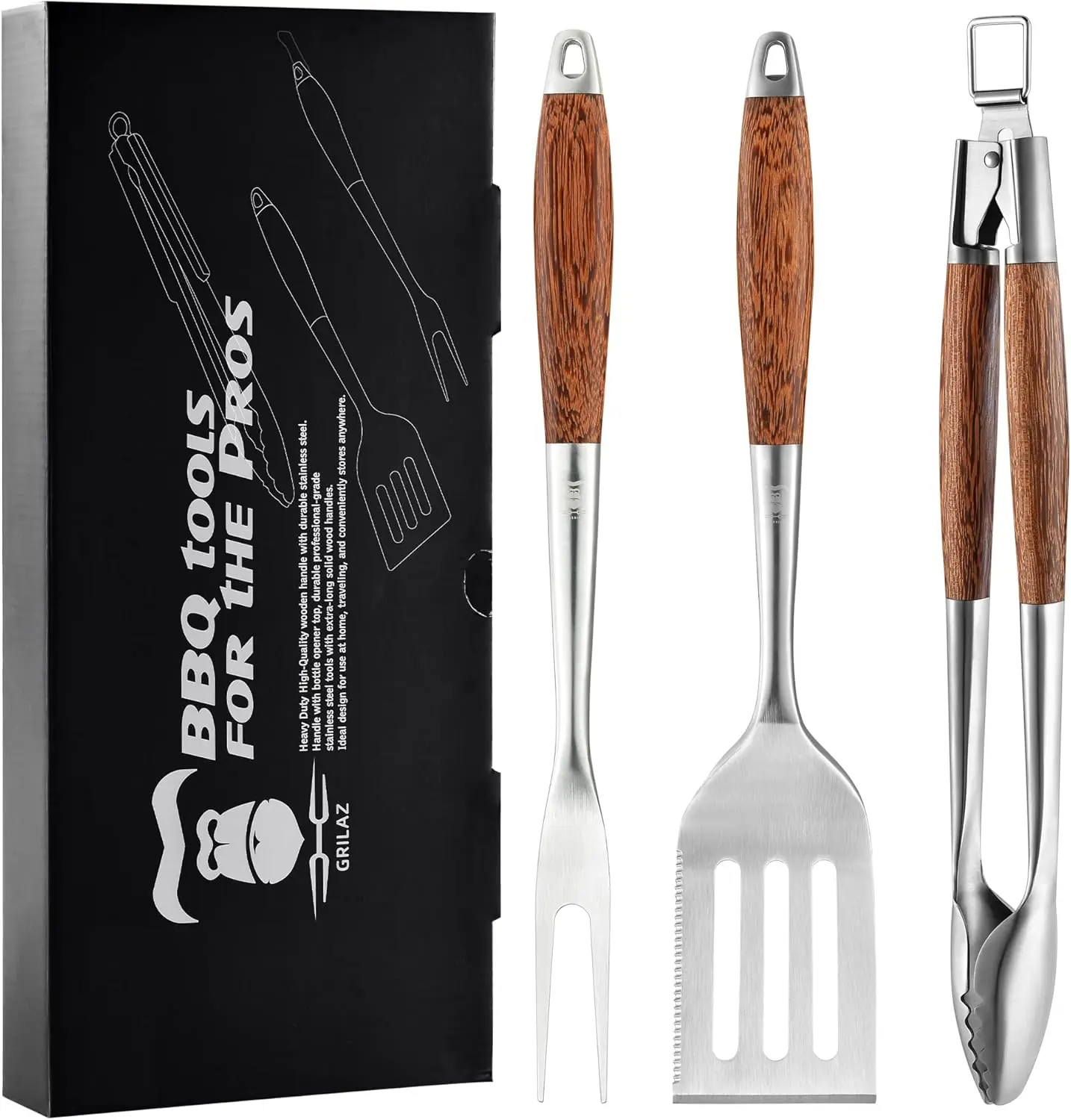 

Heavy-Duty Panga-Panga BBQ Tool Set: Thick Stainless Steel Spatula, Fork, Tongs | Grill Essentials for Father's Gift