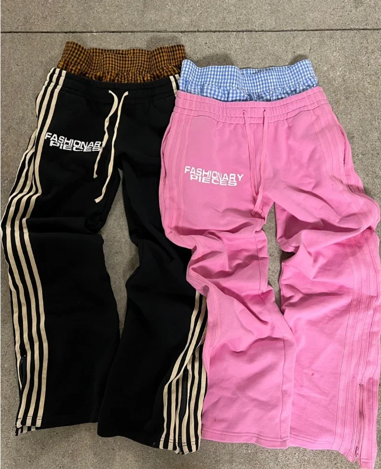 Y2K Harajuku Baggy Straight Pants Men Women Striped Trousers Oversized Casual Pants Hip Hop Joggers Low Rise Trousers Streetwear