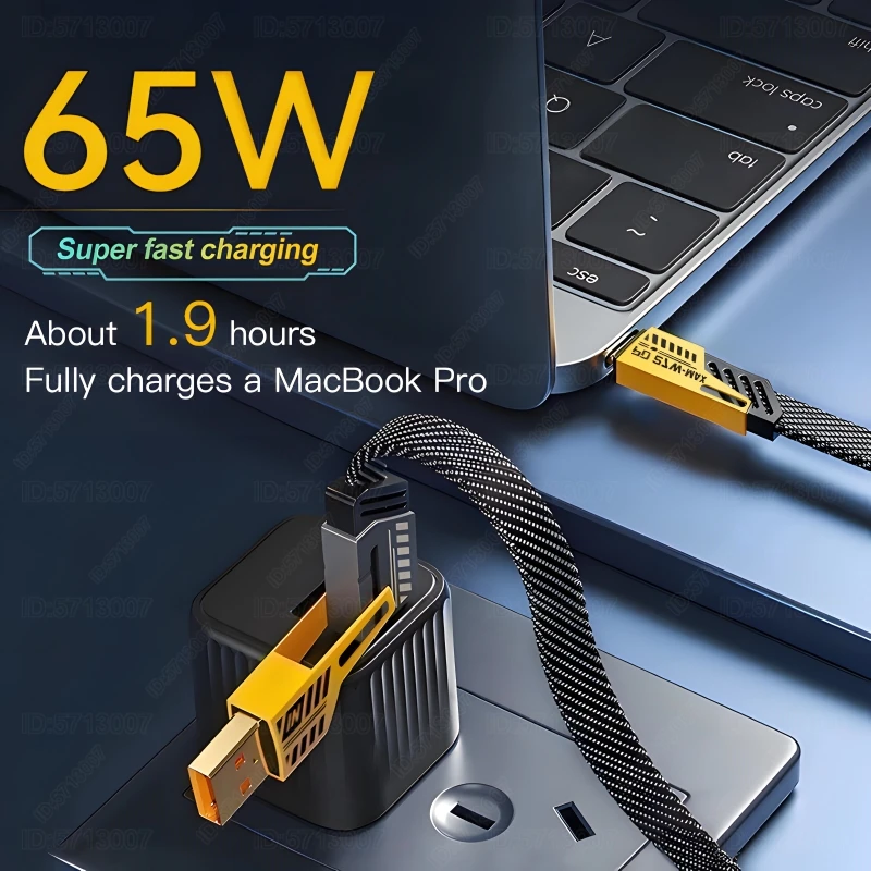 4 in1 نوع C إلى نوع C 65 واط Mecha نمط كابل شحن سريع آيفون سامسونج Xiaomi Redmi POCO OnePlus USB A إلى USB C سلك البيانات