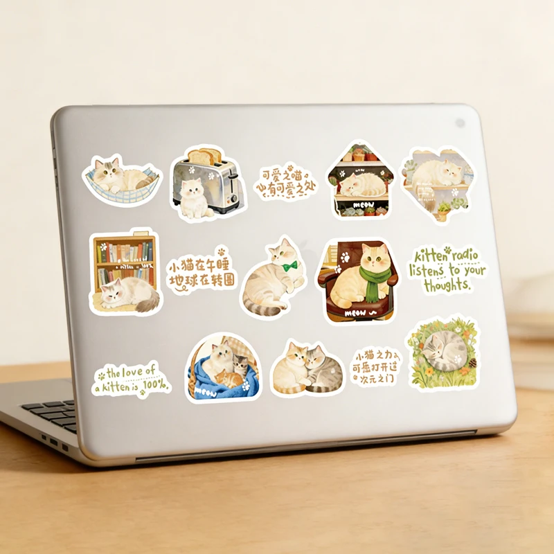 2 Bags Cat Diary Sticker Pack, Journal Scrapbooking Supplies, Cute Healing Aesthetic Multi-Use Stationery Gift