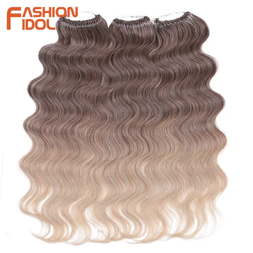 Imagen 2 del producto FASHION IDOL 22 pulgadas cuerpo ondulado pelo de ganchillo pelo sintético largo suave trenzas de diosa Ondulado Natural extensiones de cabello Rubio degradado