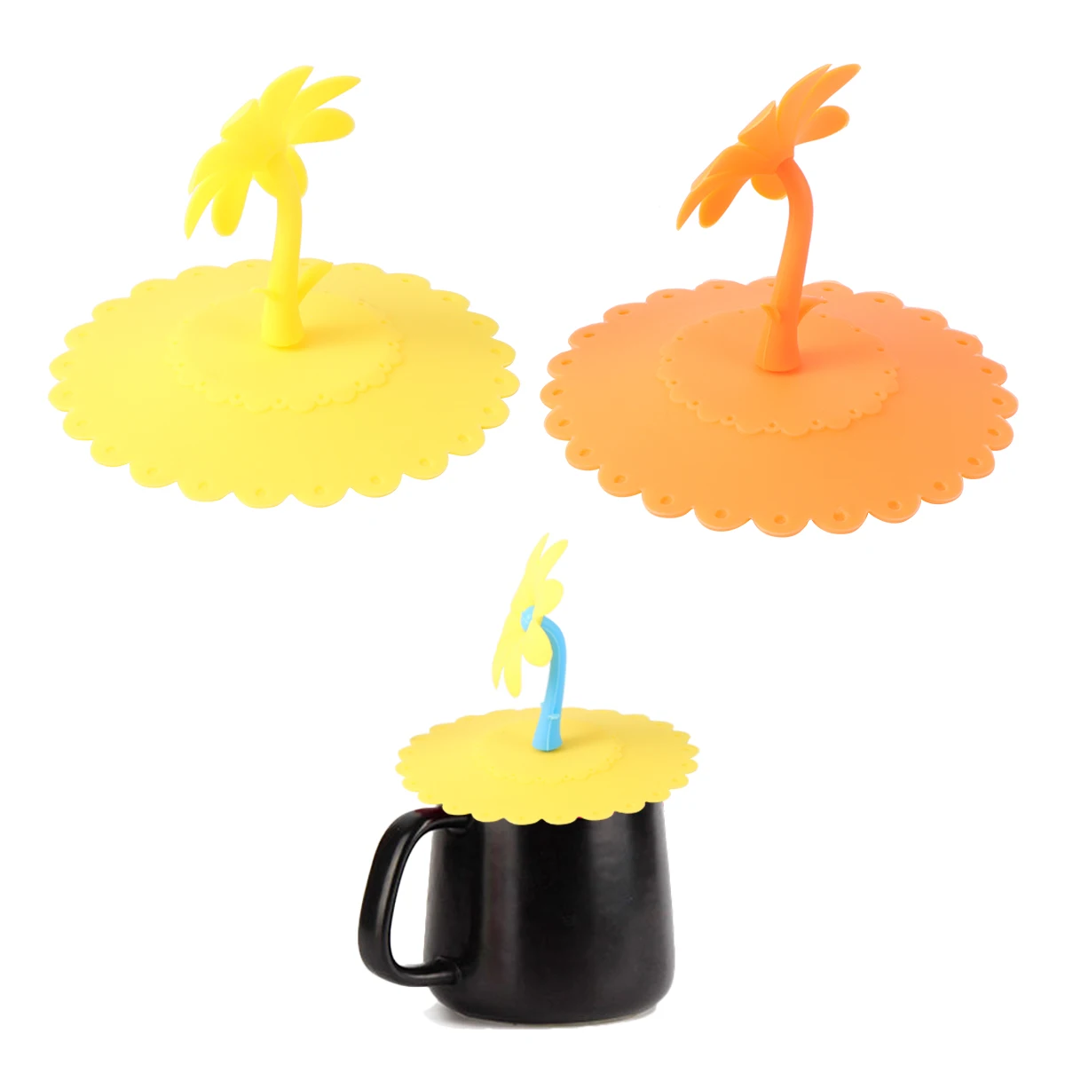 

4Pcs Sunflower Shaped Cup Cover Food Grade Silicone Mug Lid Random Color Candy Lids Airtight Leak Proof Suction Seal Reusable