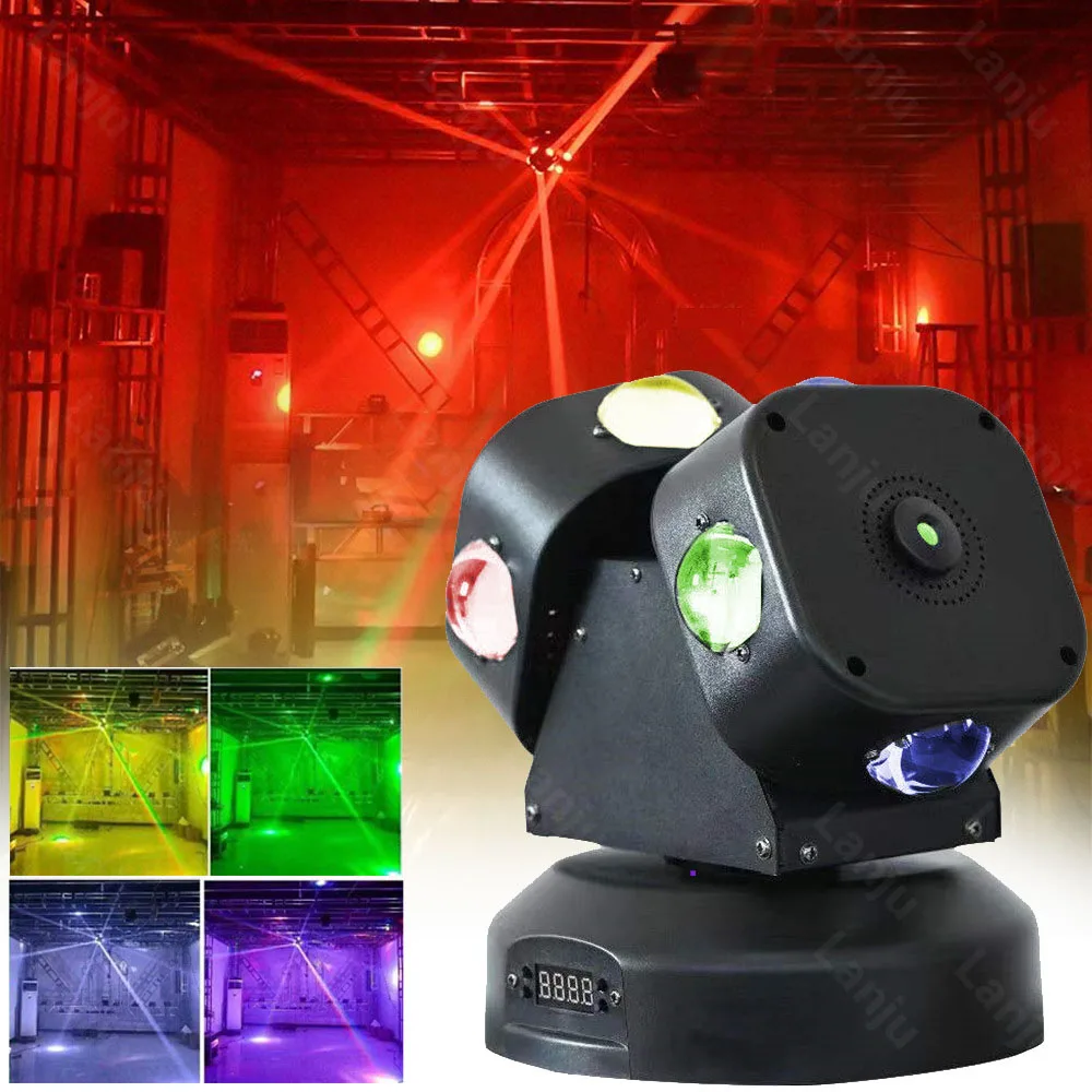 New 120W LED 2-head Fenghuo Wheel Moving Headlight Mini DMX RGB Laser Light DJ Disco Stage Wedding Music Party Bar Stage Light