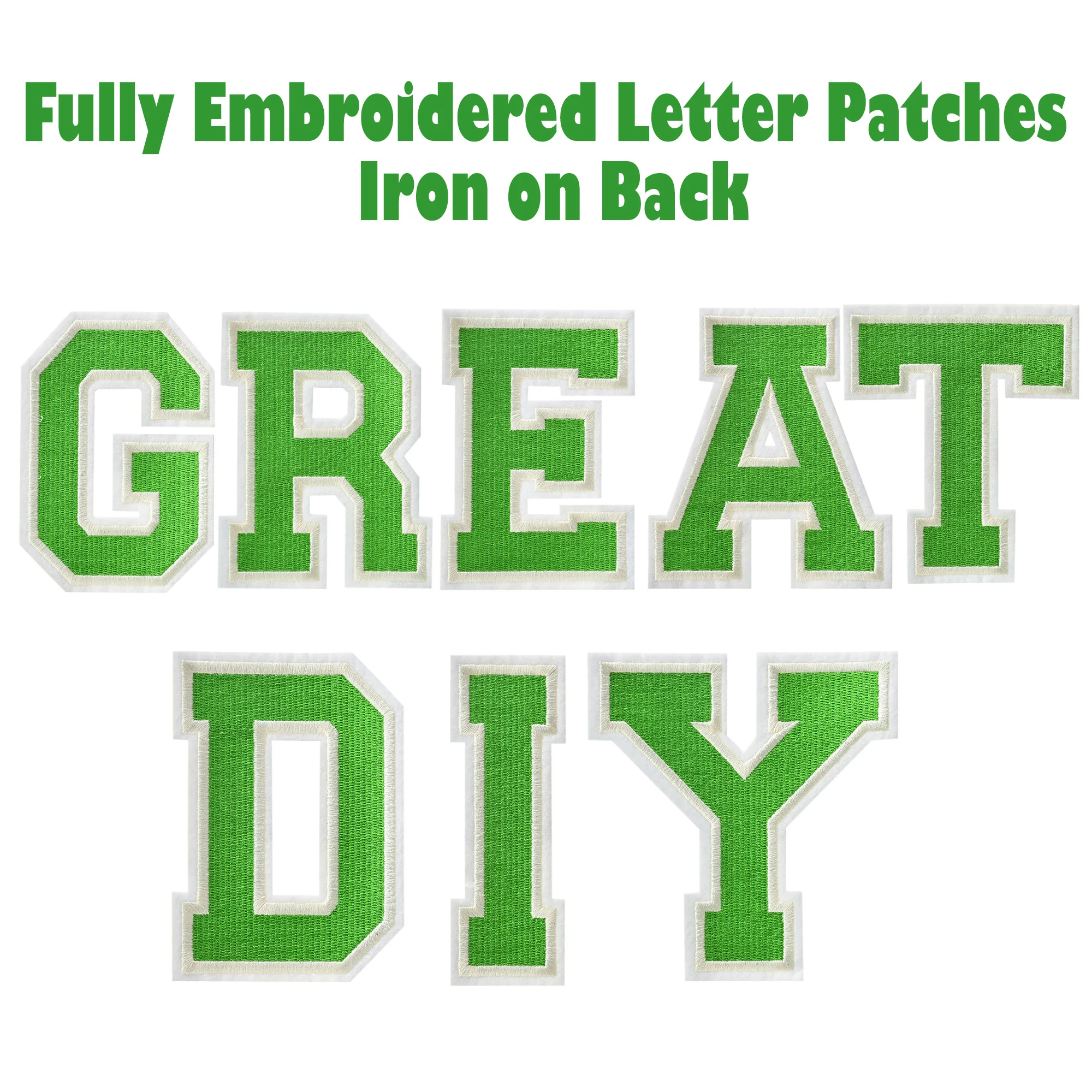 Large Green Embroidery Letters, Iron-on Patches, Embroidered Letter Appliques, A to Z, 11.3cm H Patches, 4.4IN H