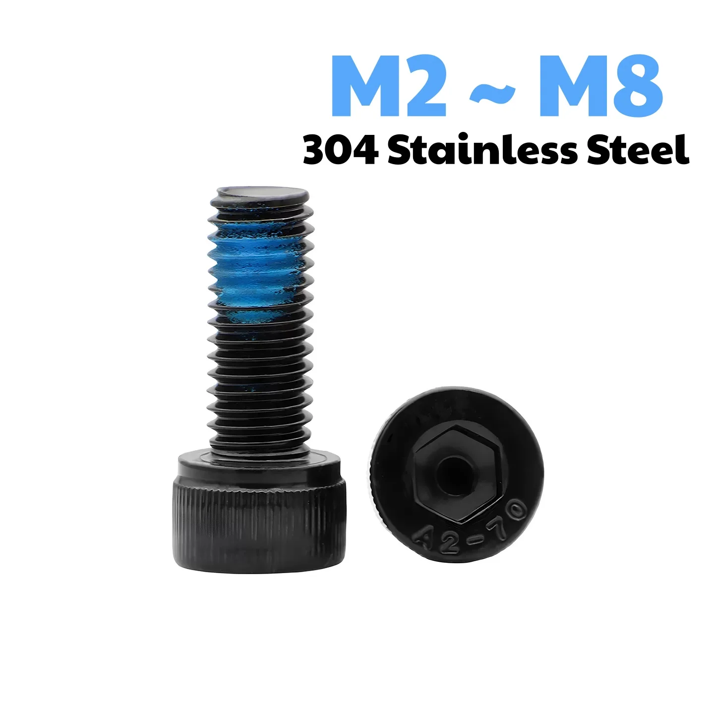 304 Stainless Steel M2 ~ M8 Black Hexagon Hex Socket Allen Screws Blue Dispensing Anti-loosening Screw Length 4~30 mm
