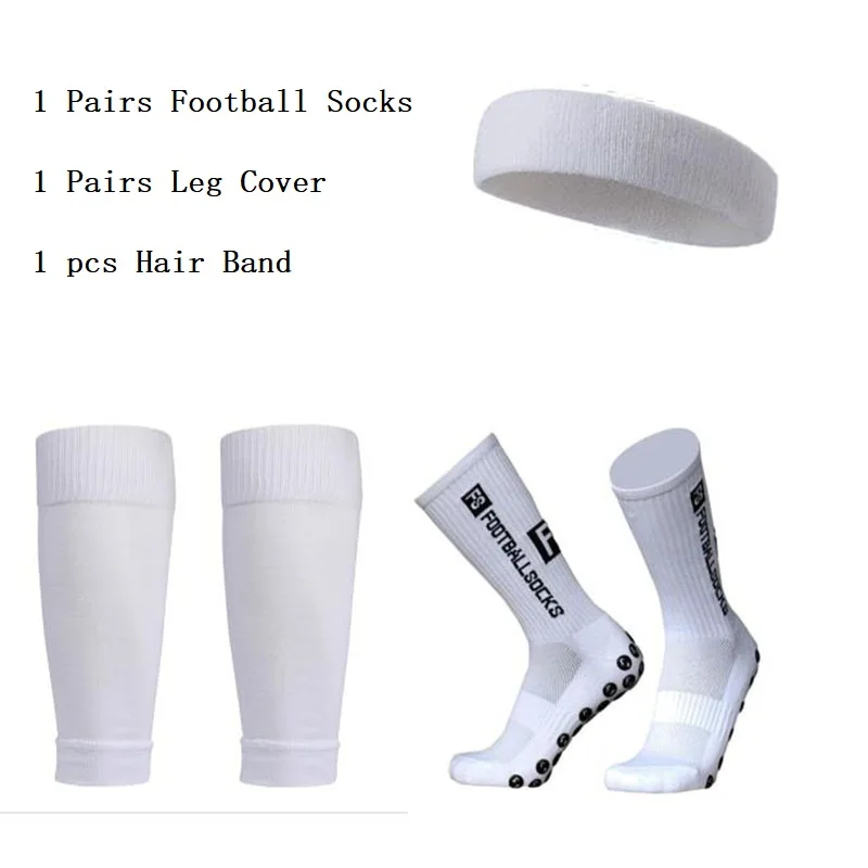 3Pcs Set FS Soccer Socks Anti-Slip Grip Football Socks Men Women Shin Guard Leg Cover Running Yoga Gym Elastic Sport Headband