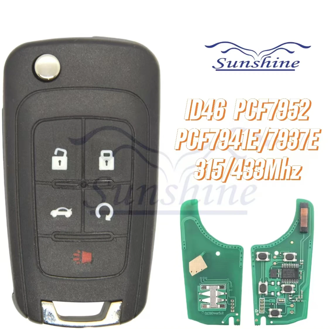 Sunshine tombol kunci Remote pengganti mobil 315/433 MHz ID46 Chip untuk Chevrolet 2010-16 Camaro Cruze Equinox Malibu MALI