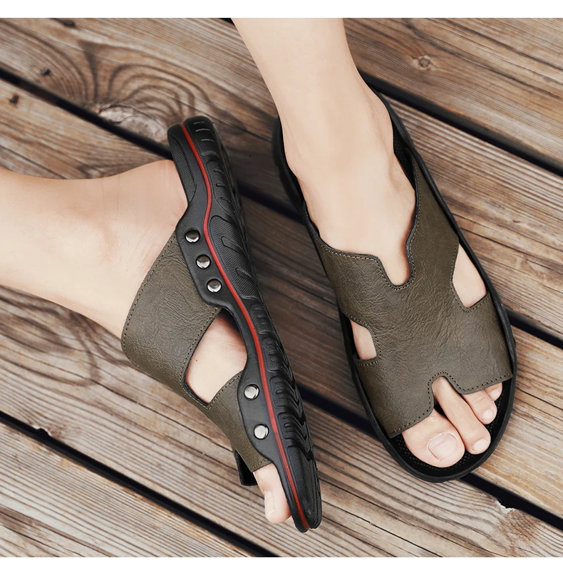 Sommer Männer Hausschuhe Aus Echtem Leder Atmungsaktive Clogs Sandalen Strand Klassiker Leder Rutschen Outdoor-Flip-Flops Plus Größe Männer Schuh – Detail 7