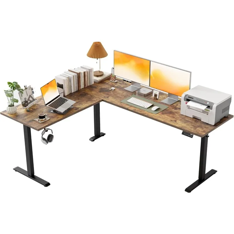 L-Shaped Standing Desk Adjustable Height, Electric Corner Standing Desk, Sit Stand Up Desk, 75x61 Inch Sit Stand