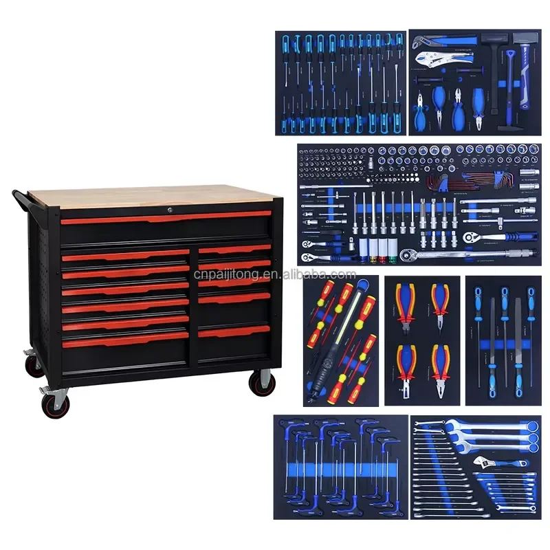 12 Drawers Steel Tool Cabinet with Wheels Mobile Workbench Trolley Garage Organizer Storage Cart OEM 287 Tools Kit