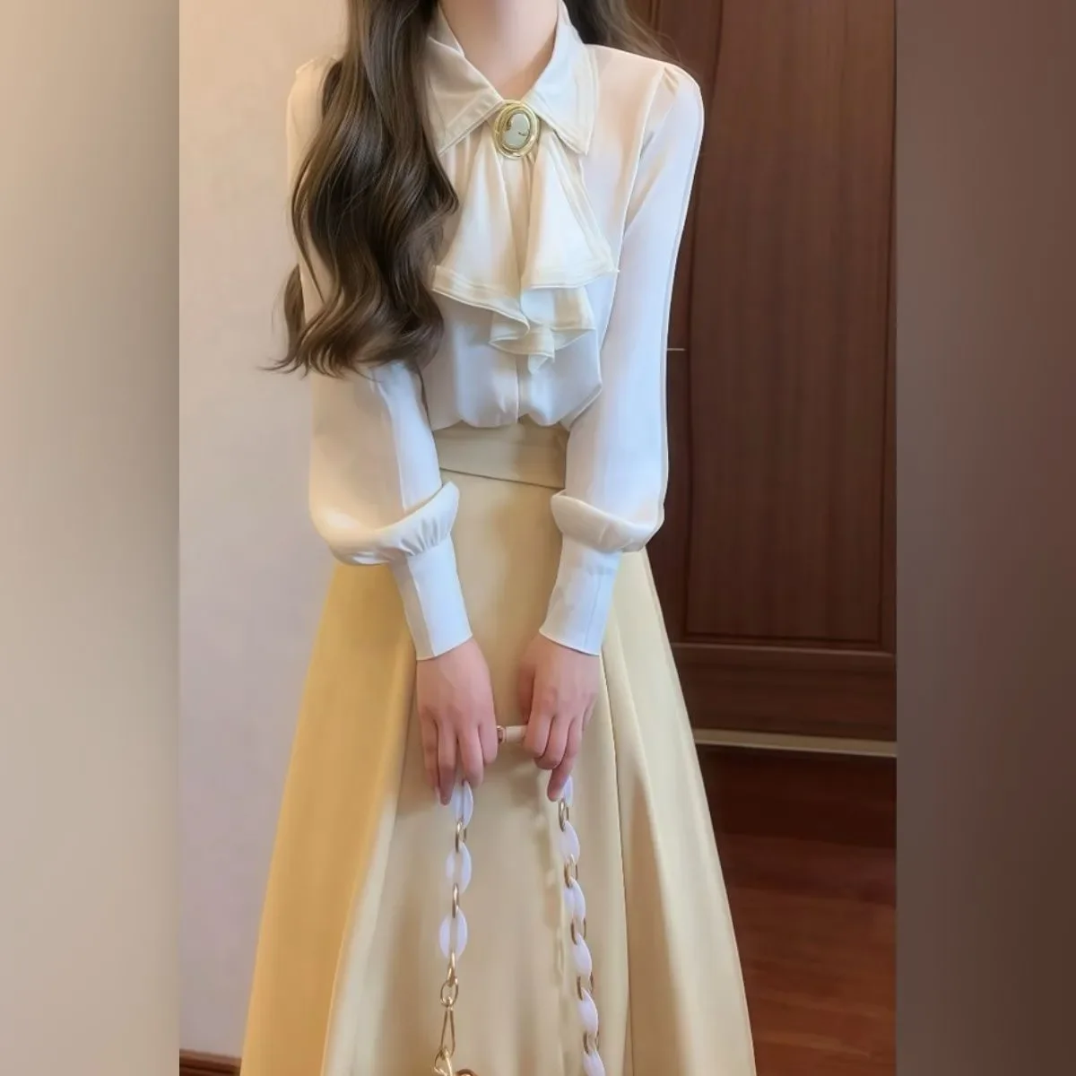 

Новая одежда в корейском стиле, рубашка с длинными рукавами и бантом, женская облегающая юбка с высокой талией, модная костюмная юбка из двух предметов