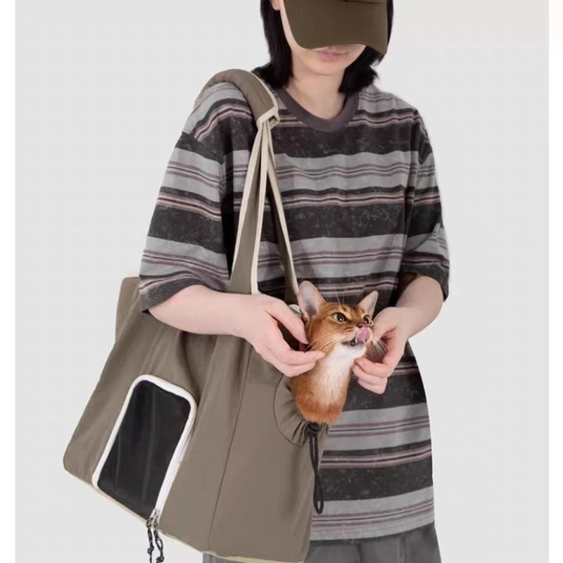 Single Shoulder Nylon Pet Carrier, Portable Handheld Travel Bag for Small Dog & Cat Outdoor Use