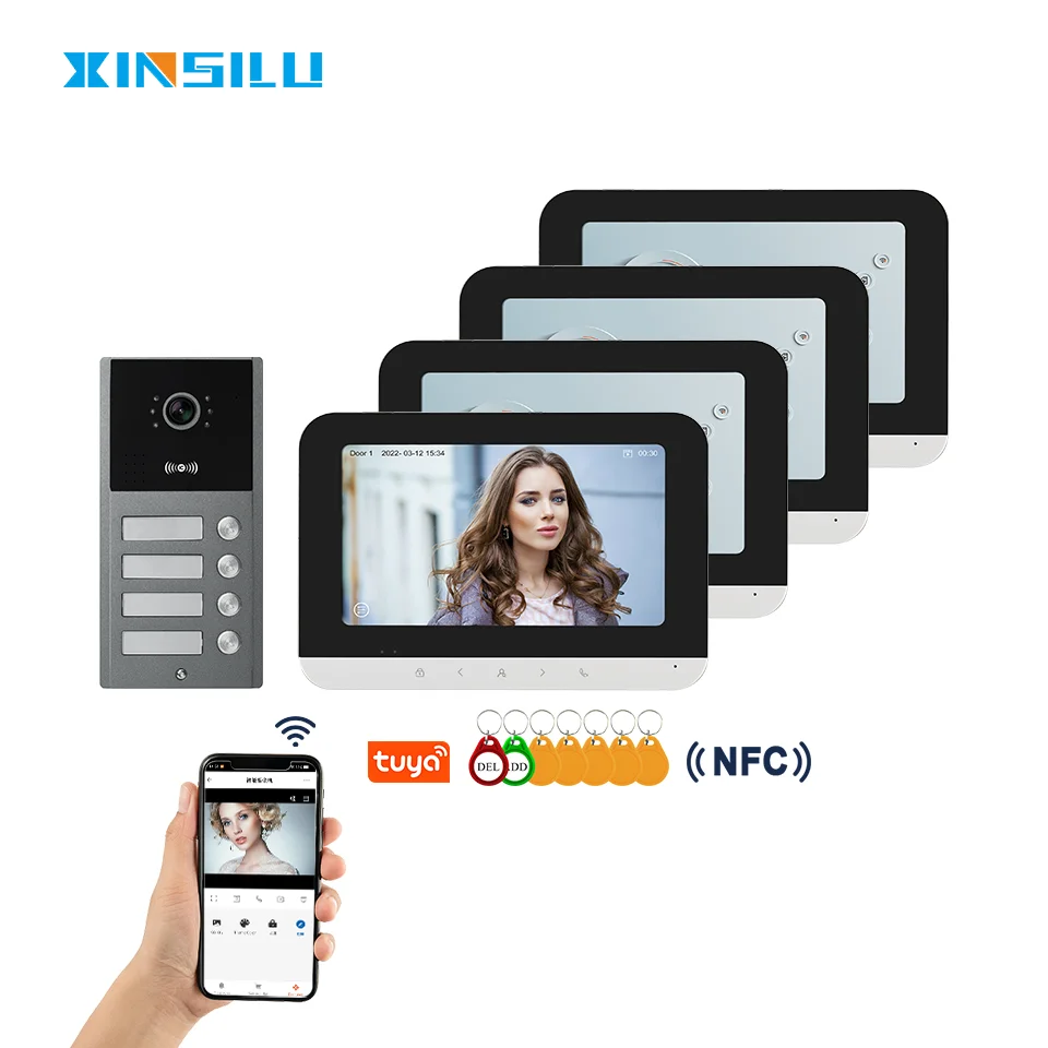 

XINSILU Cheap 7-Inch Lcd Color 4 Wired Rfic 2 Unlock Doorbell Camera Video Door Bell Intercom System for Villa Home