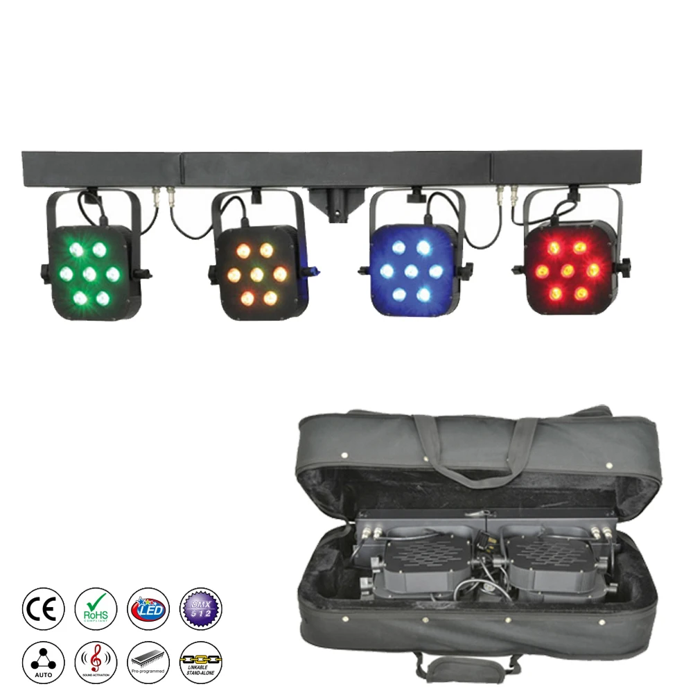 2 Stks/partij Led Par Kit 4 Stuks 7X10W 4in1 Rgbw Led Slanke Platte Par Verlichting Met Licht stand Dmx Controller Zak Pakket Set Dj Disco