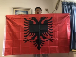 SKY FLAG Albanien-Flagge, 91 x 152 cm, Flagge von Albanien, 90 x 150 cm, hochwertige, doppelt bedruckte, hängende Polyester-Nationalflagge für Albanien