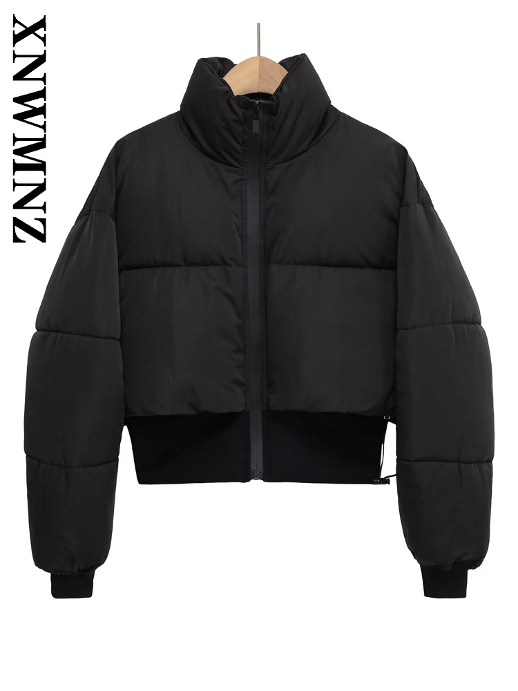 

XNWMNZ 2025 Winter New Woman Fashion Chic Stand Collar Long Sleeve Coat Casual Commuting Autumn Lady Black Simple Jacket zipper