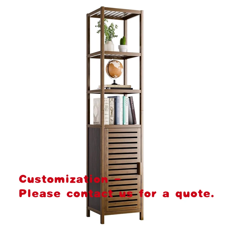 custom.Tall Narrow Storage Cabinet With 3 Open Shelves & Louvered Door, Freestanding Bathroom Tower Shelf Hallway, Ki