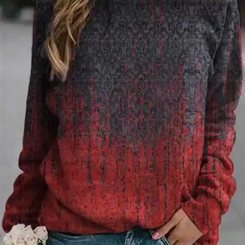 

Retro Casual Faion round Ne Sweatirt Women's Long Sve Cotton T-irt Urban Sle Faionable Inner Wear Plant Floral