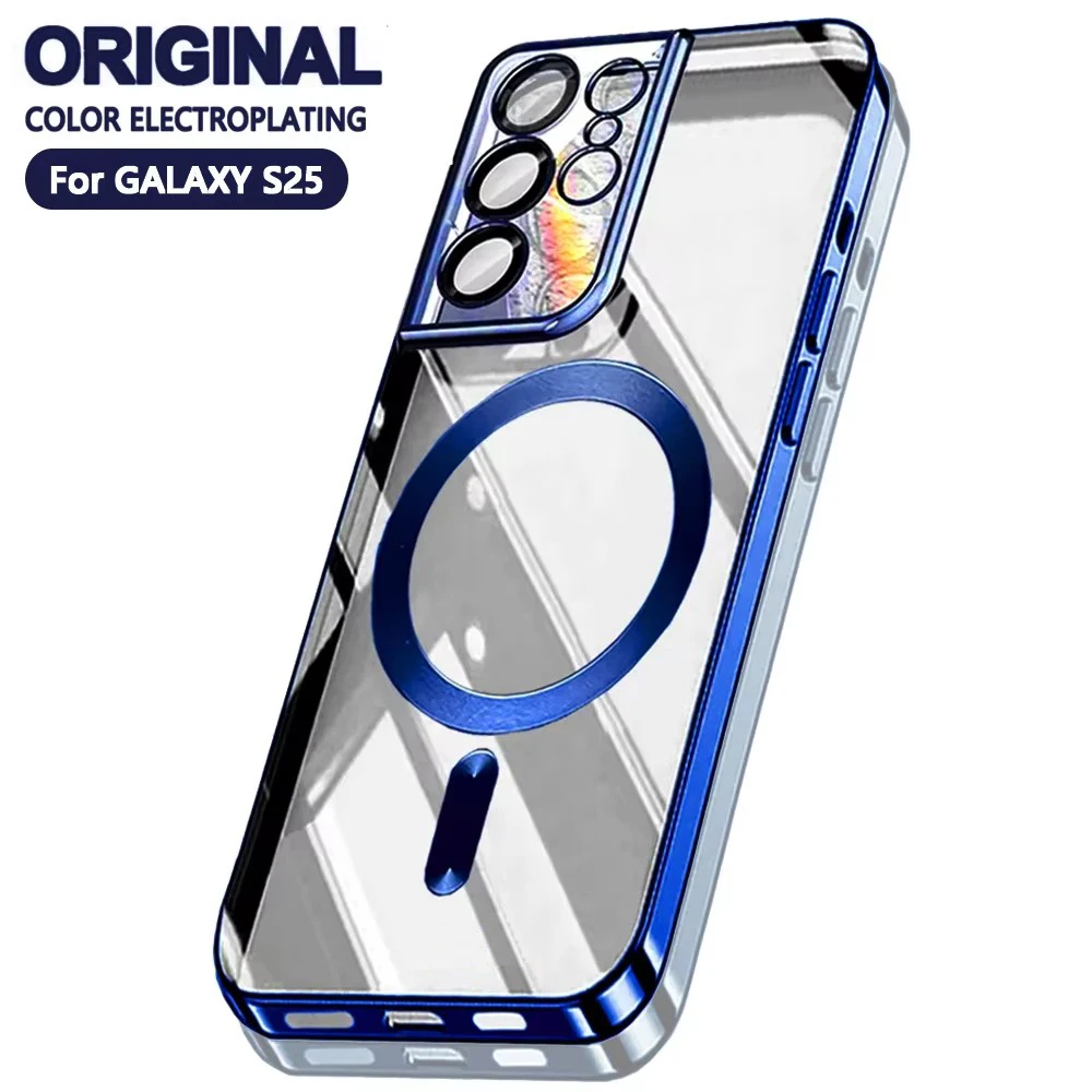 Capa Magnética De Chapeamento Capinha Transparente Para Samsung Galaxy S23 Fe S24 Plus S25 Ultra Apple Magsafe Silicone Cases Lens Protect Glass
