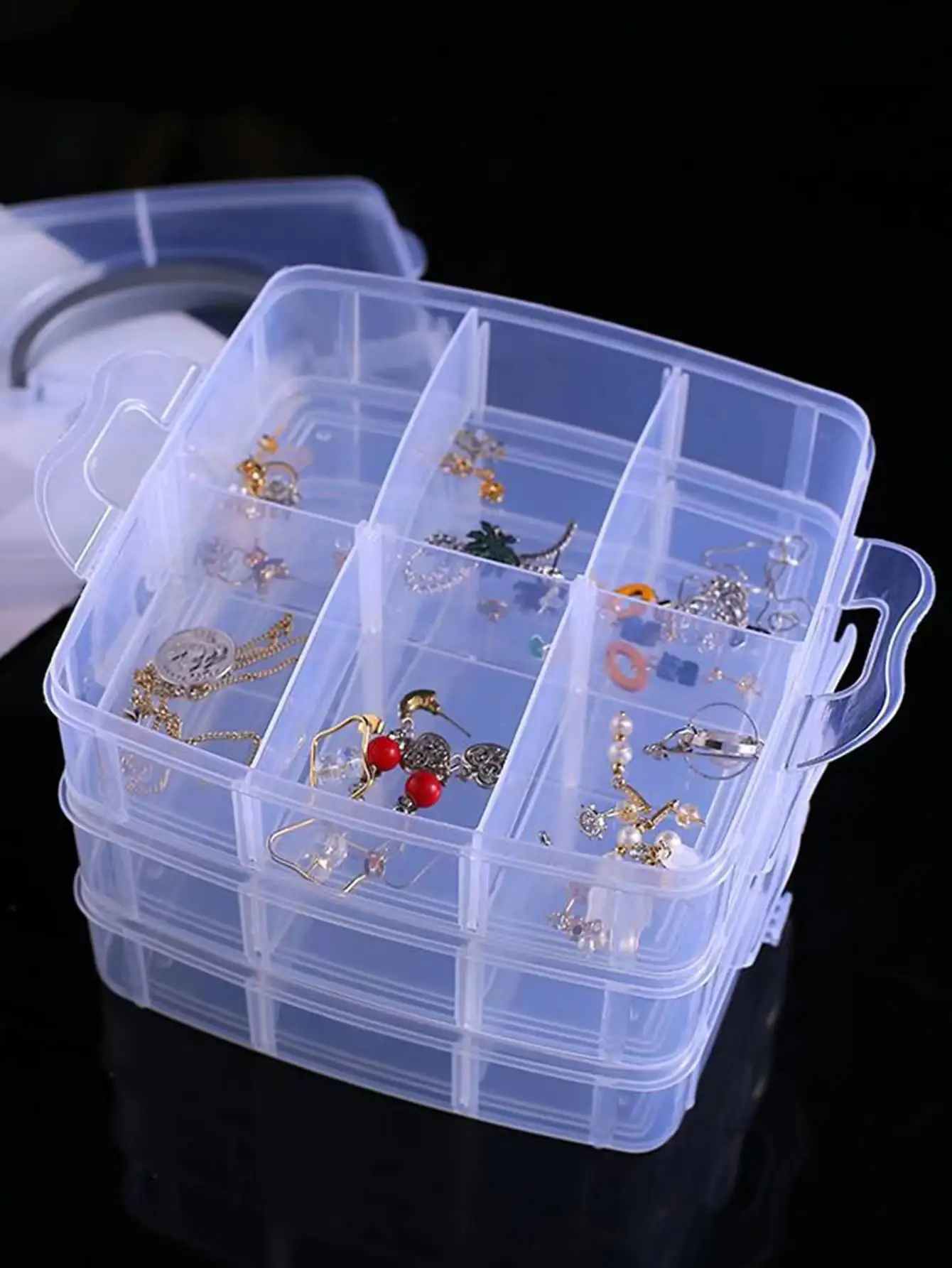 1pcs jewelry box Large capacity multi-layer transparent storage box Plastic portable jewelry box Small earrings ring box