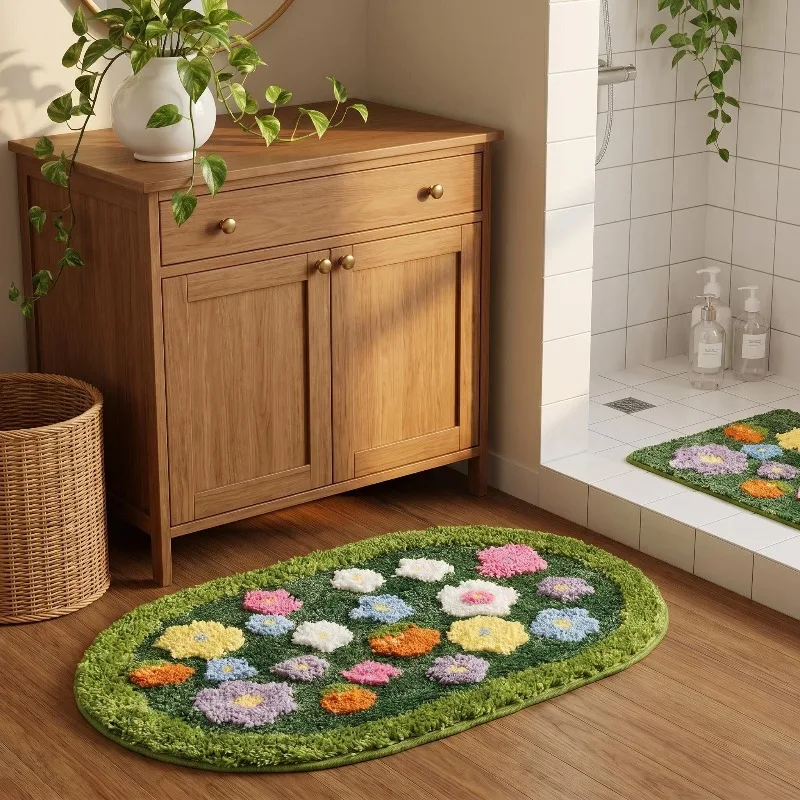 Super Absorbent Non Slip Bathroom Rug Flocked Quick Dry Washable Shower Mat Toilet Floor Carpet Home Decor Entrance Door Pad