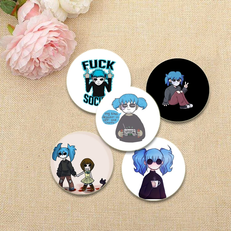 58mm Sally Face HD Print Anime Brooches Horror Suspense Puzzle Game Badge Round Cartoon Display Pins Jewelry Gift Accessory