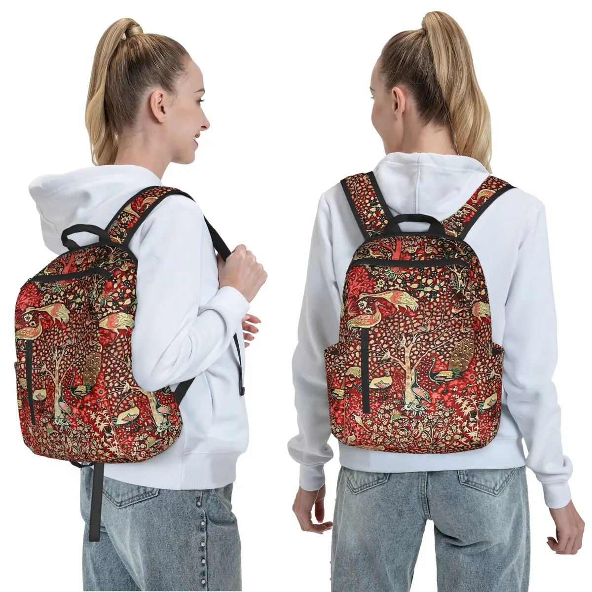 Antique Persian Rug Bird Tree Flowers Ca Backpack Daypack Large Capacity Children BookBag School Bag Shoulder Bags for Men Women