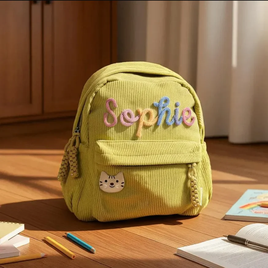Personalized Mini Toddler Backpack: Monogrammed Corduroy Preschool Book Bag, Adorable Kid's Christmas Gift, Back to School Gift