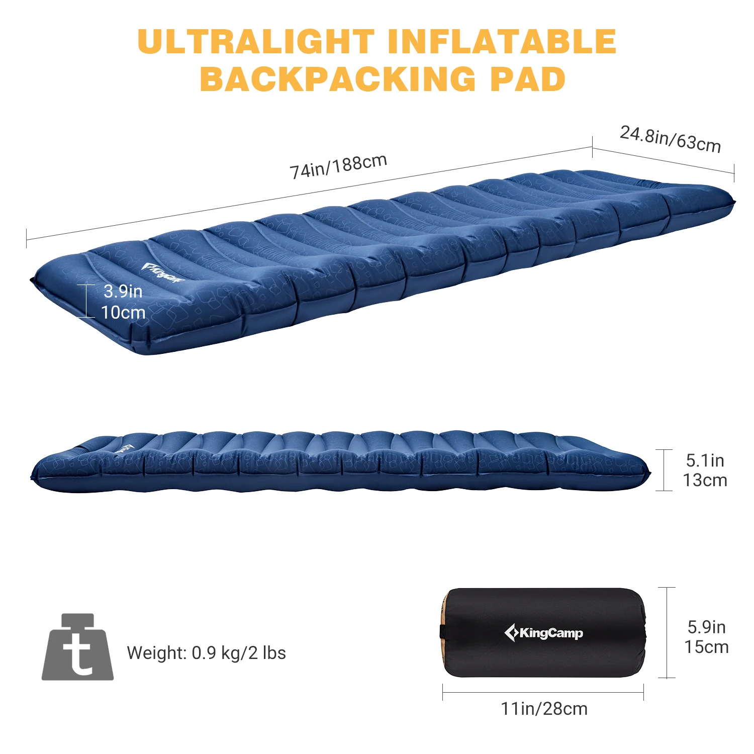 KingCamp Sleeping Pad Comfortable And Luxurious Anti-rollover With Ribbed Three-dimensional  Inflatable Sleeping Pad