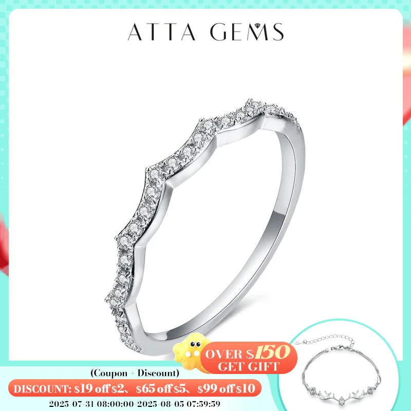 

ATTAGEMS D VVS1 Moissanite Ring for Women Brilliant Diamond Wedding Band Stackble Rings Engagement Sparkly Fine Jewelry Gift