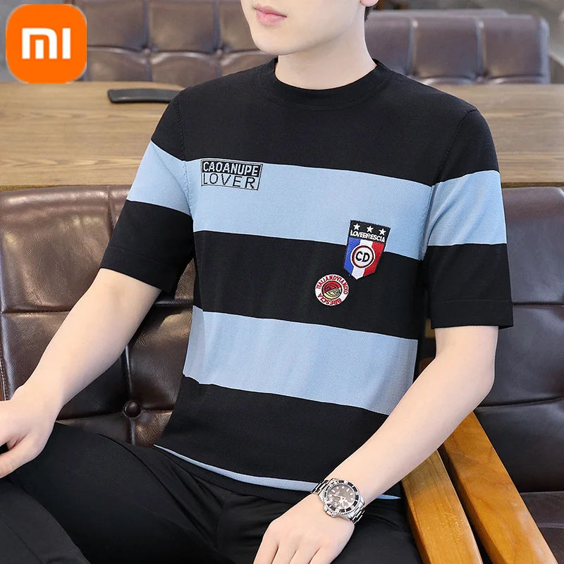 

2023 Xiaomi YOUPIN Ice Silk Striped Round Neck T-shirt Men's Summer Skin-friendly Breathable Fashion Casual Short-sleeved