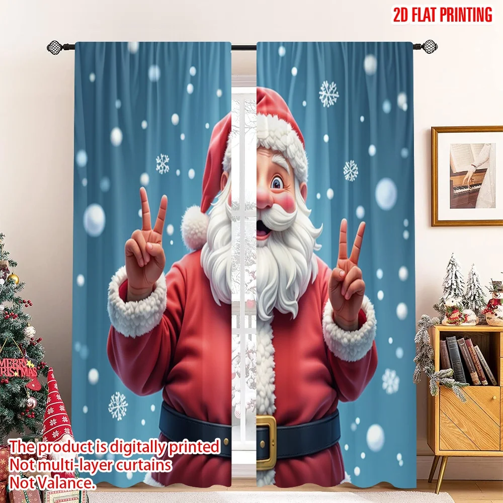 

2pcs 2D flat printing Christmas Window Curtains Santa Claus Peace Snowflakes Festive Fabric Without Electricity Birthday Party