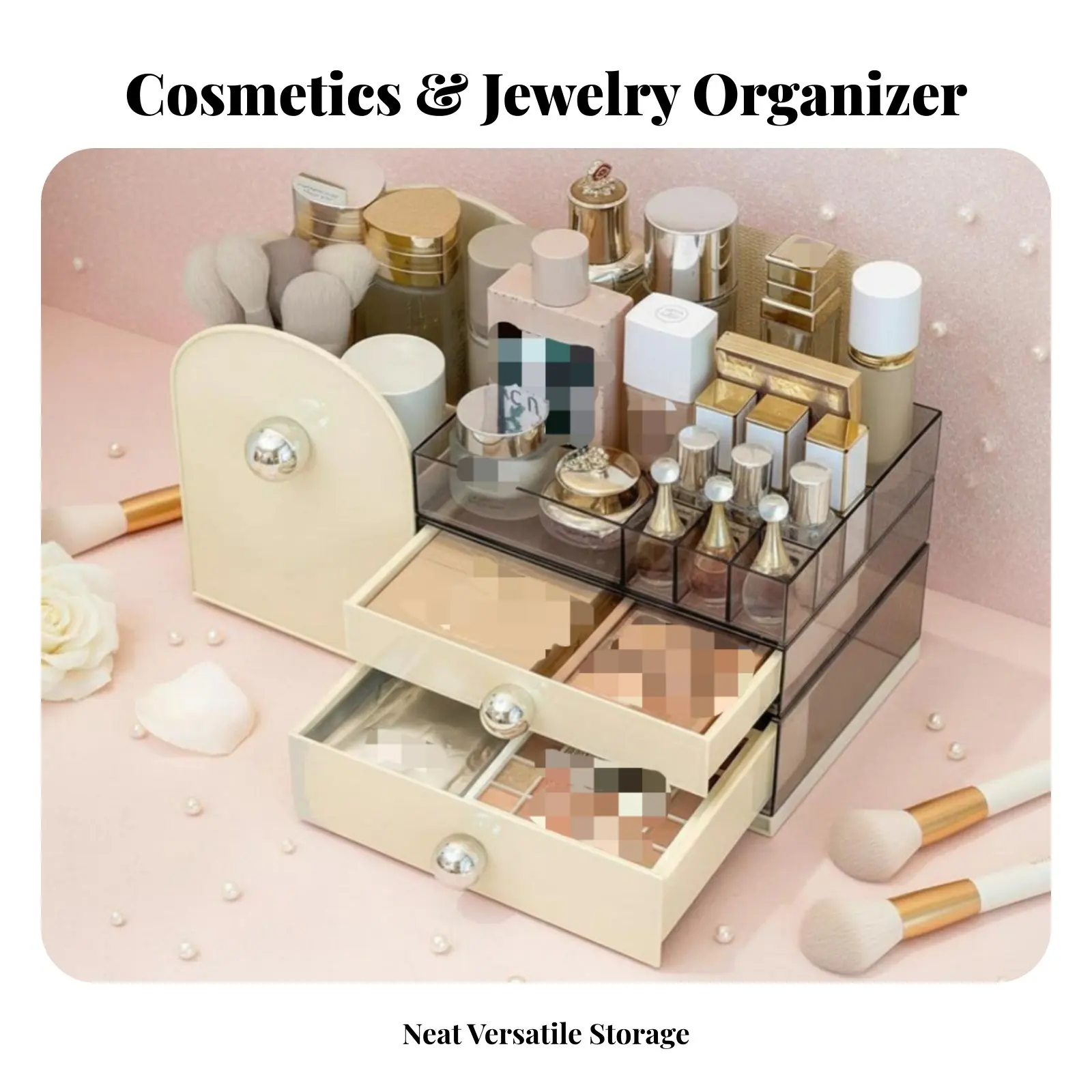 

Cosmetic and Jewelry Organizer Large Capacity Makeup Organizer with Drawers Desktop Cosmetic Holder Wonderful Gift for Dorm Room